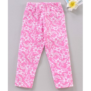 Babyhug Cotton Knitted Full Length Leggings Floral Printed - White Pink, 9-12m