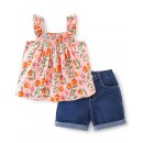 Babyhug 100% Cotton Sleeveless Top & Shorts Set Fruits Print - Pink, 18-24m