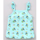 Babyhug Singlet Sleeves Tee with Frill Detailing Toucans Print - Blue, 6-9m