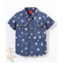 Babyhug 100% Cotton Half Sleeve Washed Denim Two Pocket Shirt Stars Print - Blue, 9-12m