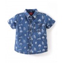 Babyhug 100% Cotton Woven Half Sleeves Washed Denim Shirt Tiger Print - Blue, 9-12m