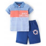 Babyhug 100% Cotton Knit Half Sleeves T-Shirt and Woven Shorts Set Stripes & Text Print - Pink & Blue, 4-5yr