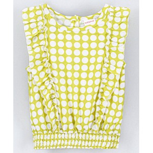 Babyhug Sleeveless Printed Rayon Top With Elasticated Hemline And Frill Detailing-Lime Green, 6-9m