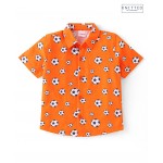 Babyhug 100% Cotton Knit Half Sleeves Regular Shirt with Soccer Ball Print - Orange, 12-18m