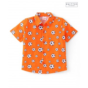 Babyhug 100% Cotton Knit Half Sleeves Regular Shirt with Soccer Ball Print - Orange, 12-18m