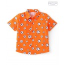 Babyhug 100% Cotton Knit Half Sleeves Regular Shirt with Soccer Ball Print - Orange, 18-24m