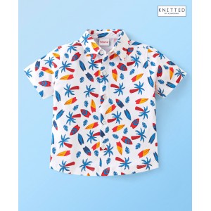 Babyhug 100% Cotton Knit Half Sleeves Regular Shirt with Beach Print - White, 18-24m