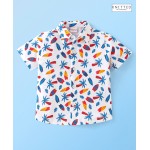 Babyhug 100% Cotton Knit Half Sleeves Regular Shirt with Beach Print - White, 3-4yr