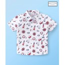 Babyhug 100% Cotton Knitted Half Sleeves Shirt Boat Print - White, 18-24m