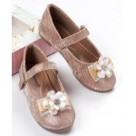 Cute Walk by Babyhug Party Wear Belly Shoes Floral Applique - Silver, Free Size