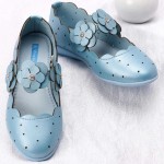 Pine Kids Belly Shoes Floral Applique - Sky Blue, Size 27