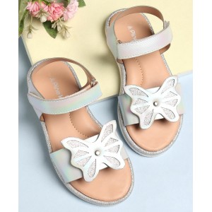 Pine Kids Velcro Closure Sandals with Butterfly Applique - Silver, Free Size